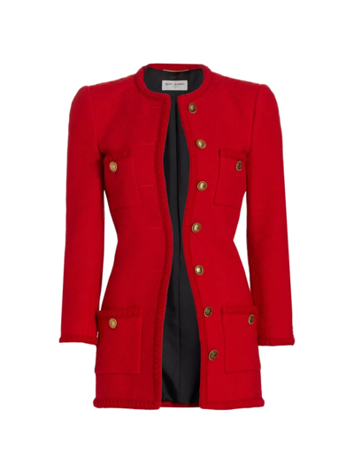 Saint Laurent Button-fastening Single-breasted Coat In Rouge