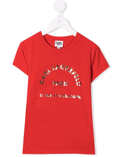 Karl Lagerfeld Kids' Logo Crew-neck T-shirt In Orange