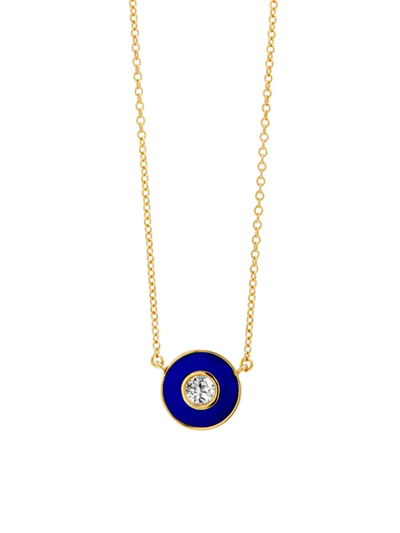 Syna 18k Yellow Gold Diamond Pendant Necklace With Blue Enamel
