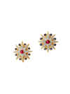 Syna Yellow Gold Cosmic Earrings With Rubies, Blue Sapphires And Champagne Diamonds