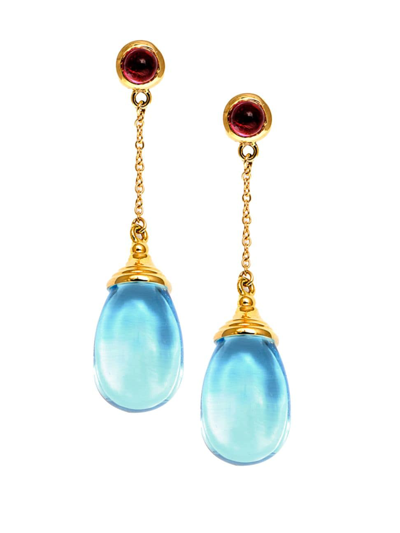 Syna Women's Mogul 18k Yellow Gold, Blue Topaz & Rubellite Chain Drop Earrings