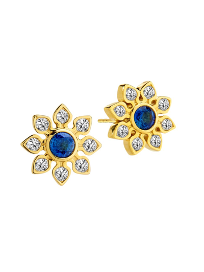 Syna Women's Mogul 18k Gold, Diamond & Sapphire Flower Stud Earrings