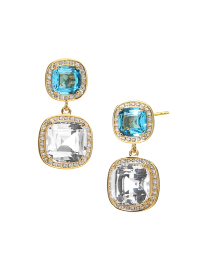 Syna 18k 2-stone Cushion-drop Earrings With Diamonds In Blue