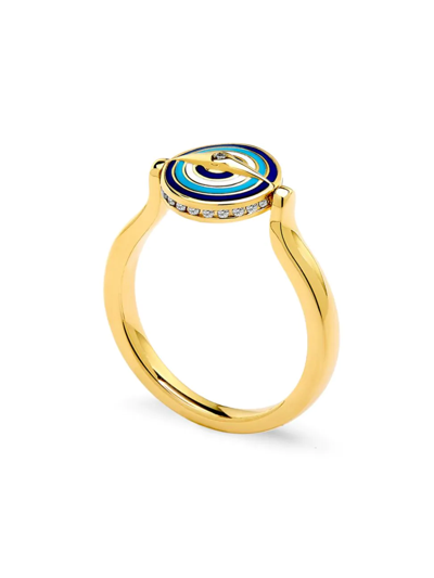 Syna Women's Mogul Chakra 18k Gold, Lapis Lazuli, Turquoise & Enamel Evil Eye Ring