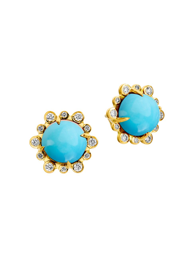 Syna Women's Mogul 18k Gold, Diamond & Turquoise Hex Stud Earrings