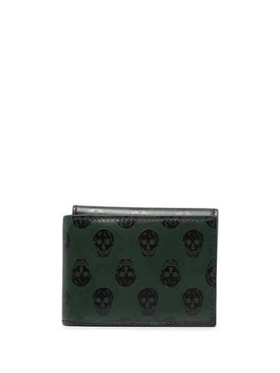 Alexander Mcqueen Skull-print Leather Wallet In Green