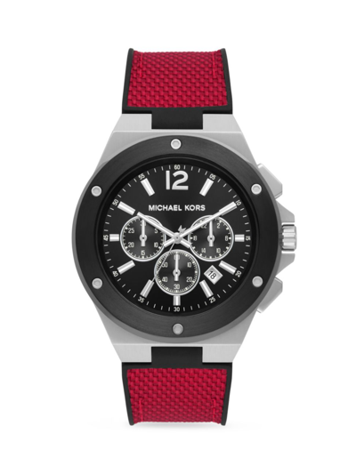 Michael Kors Lennox Chronograph Silicone-strap Stainless Steel Watch In Black/red