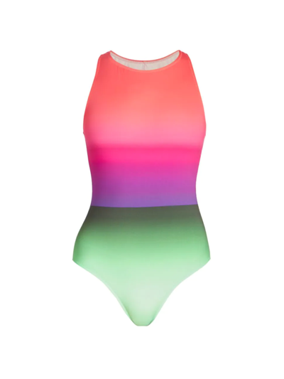 Dries Van Noten Greta Gradient Print Cutout One-piece Swimsuit In Pink Multi