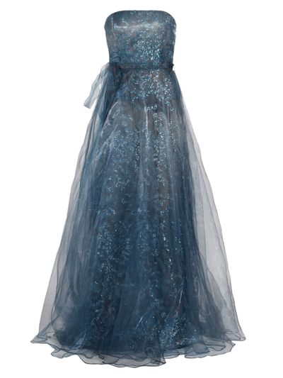 Rene Ruiz Collection Strapless Sequin-embellished Gown In Navy