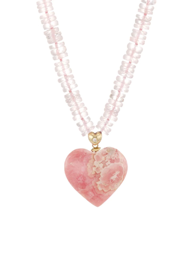 Jia Jia Women's Atlas 14k Yellow Gold, Rhodochronsite, & Diamond Heart Pendant Necklace In Pink