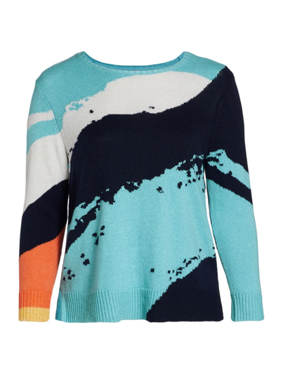 Nic + Zoe, Plus Size Sky Scene Sweater In Aqua Multi