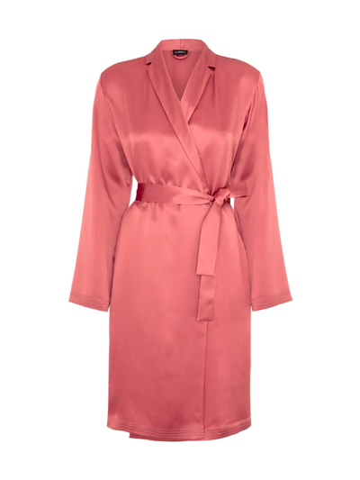 La Perla Satin Silk Short Robe In Rose Noisette