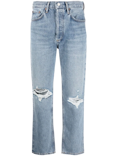 Agolde Fen Distressed Straight-leg Jeans In Blue