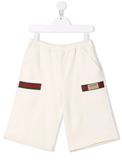 Gucci Kids' Logo-patch Cotton Track Shorts In White