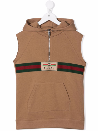 Gucci Kids' Logo-patch Detail Hoodie Dress In Neutrals