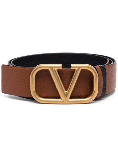 Valentino Garavani Vlogo Signature Buckle Leather Belt In Brown