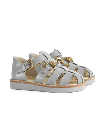 Gucci Kids' Horsebit Caged-strap Sandals In Grey