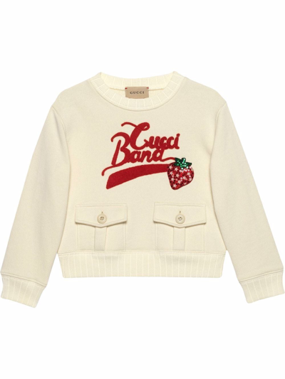 Gucci Kids'  Band Embroidered-logo Sweatshirt In White