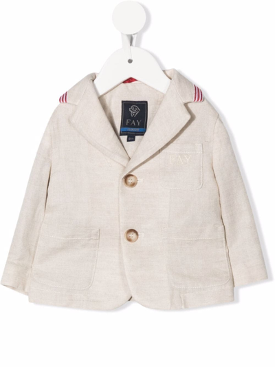 Fay Babies' Embroidered-logo Single-breasted Blazer In Neutrals