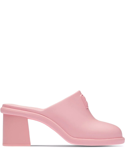 Miu Miu Debossed-logo Block Mules In Pink