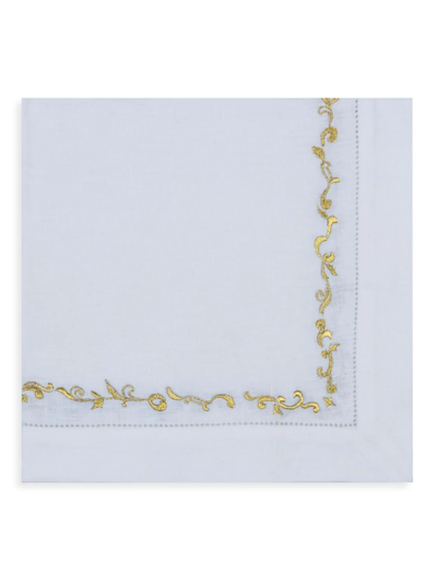 Nomi K Metallic Scroll Border Linen Napkin Set Of 4 In Gold