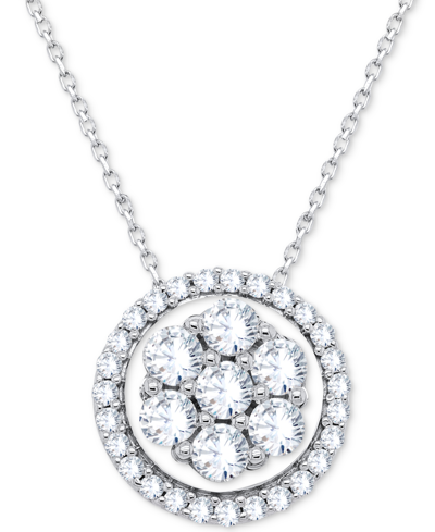 Forever Grown Diamonds Lab-created Diamond Halo Cluster 18" Pendant Necklace (1/2 Ct. T.w.) In Sterling Silver