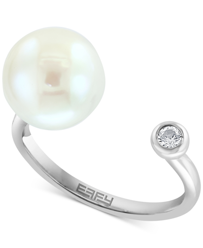 Effy Collection Cultured Freshwater Pearl Ring (8-1/2mm) & White Topaz (1/10 Ct. T.w.) Ring In Sterling Silver (also