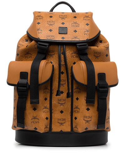 Mcm Men's Brandenburg Visetos Leather Backpack In Cognac