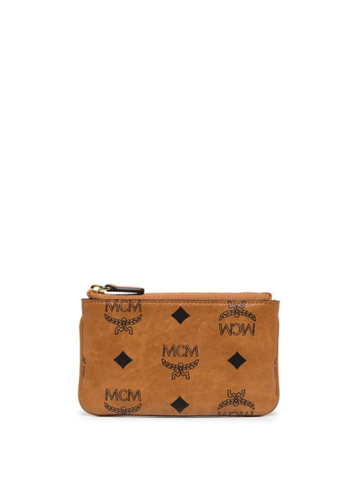 Mcm Mini Monogram-print Key Pouch In Brown