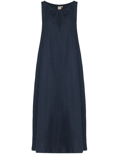 Deiji Studios Trapeze Linen Maxi Dress In Blue