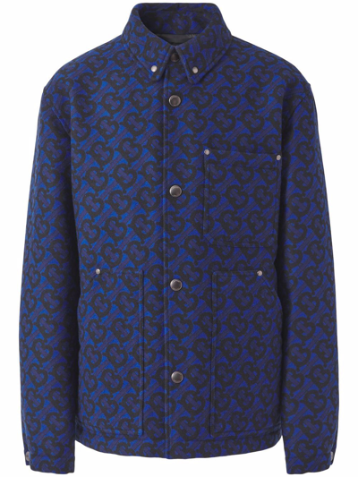Burberry Monogram Wool Jacquard Overshirt In Blue