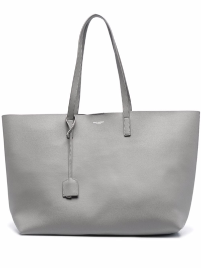 Saint Laurent East West Calfskin Shopping Tote Bag In Grey