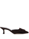 Manolo Blahnik Buckle-detail Suede Pumps In Brown
