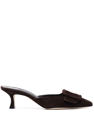 Manolo Blahnik Buckle-detail Suede Pumps In Brown