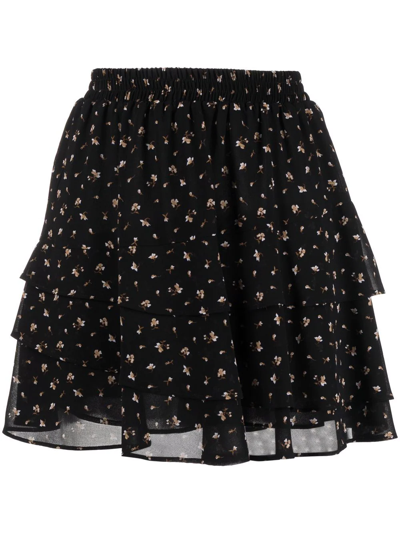 Michael Michael Kors Floral-print Tiered Flounce Skirt In Brown