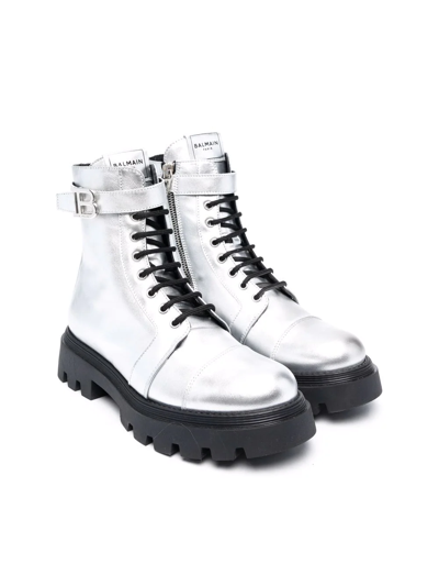 Balmain Teen Metallic-effect Ankle Boots In Silver