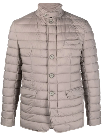 Herno High-neck Buttoned Padded Jacket In Falcon