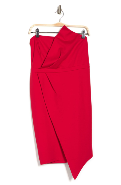 Love By Design Audrey Strapless Asymmetrical Hem Dress In Red