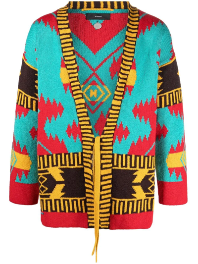 Alanui Caribe Jacquard Cotton Knit Kimono In Turquoise