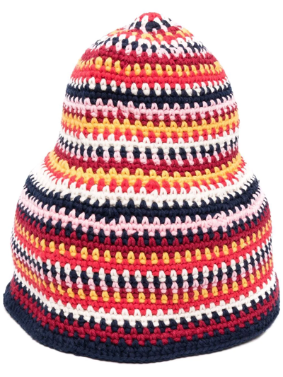 Alanui Beach Break Striped Crocheted Cotton Hat In Red