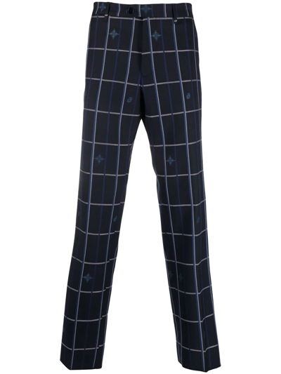 Etro Checked Straight-leg Tailored Trousers In Blau