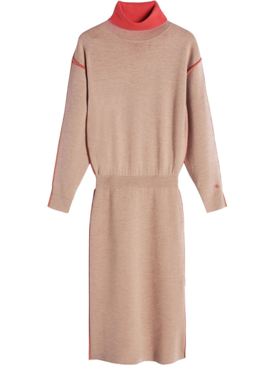 Victoria Beckham Contrast Trim Jumper Dress In Braun