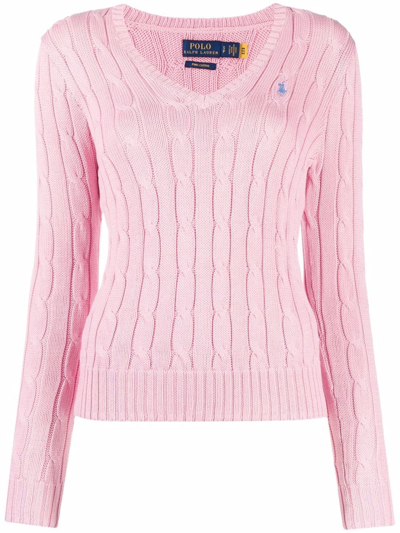 Polo Ralph Lauren Cable-knit V-neck Jumper In Pink