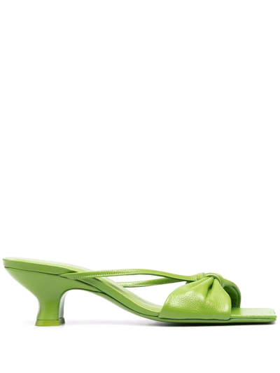 By Far Freya Knotted Leather Mules In Green