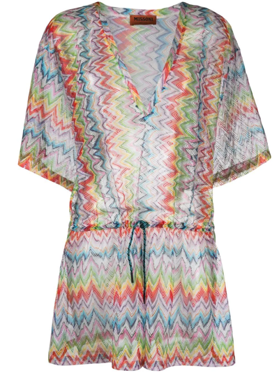 Missoni Z字形图案印花长罩衫裙式连体短裤 In Multicolor