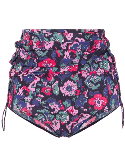 Isabel Marant Floral-print High-waist Bikini Bottoms In Blu