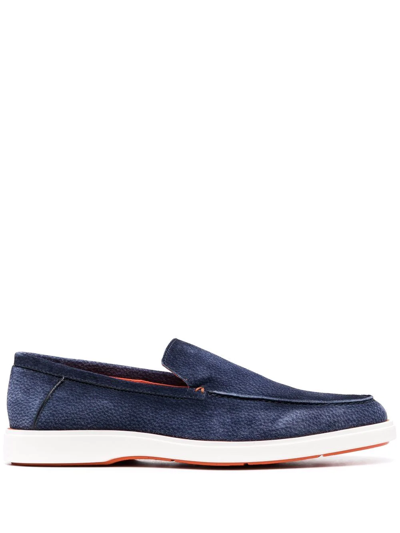 Santoni Two-tone Suede Loafers In Blue