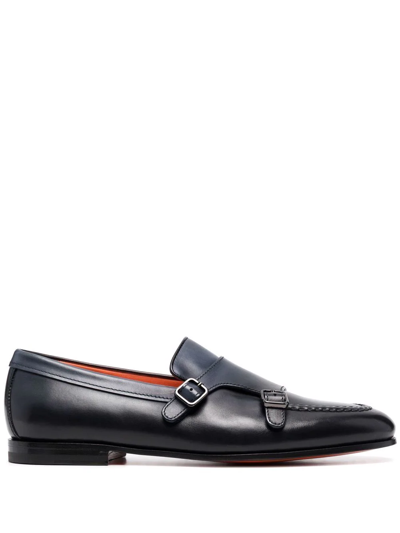 Santoni Buckled Leather Monk Shoes In Schwarz