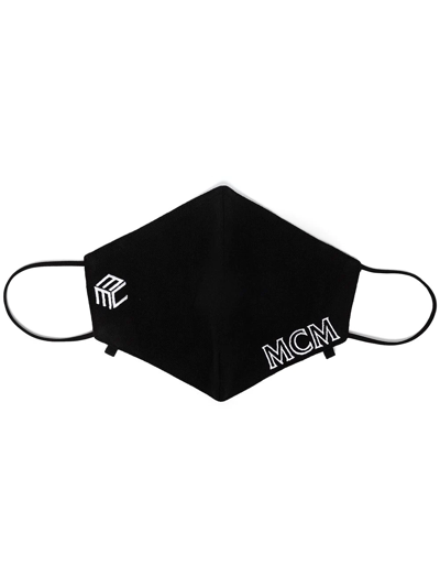 Mcm Embroidered-logo Face Mask In Black