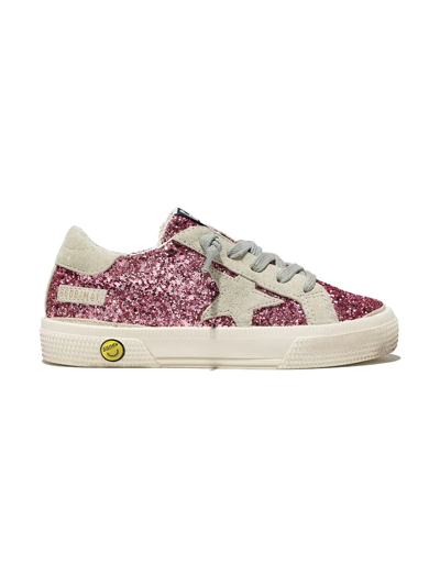 Golden Goose Girl's May Glitter Leather Low-top Sneakers, Kids In Purple